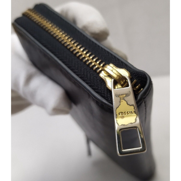 Fossil Black Smooth Leather Zip Around Credit Card Long Wallet - Picture 8 of 15